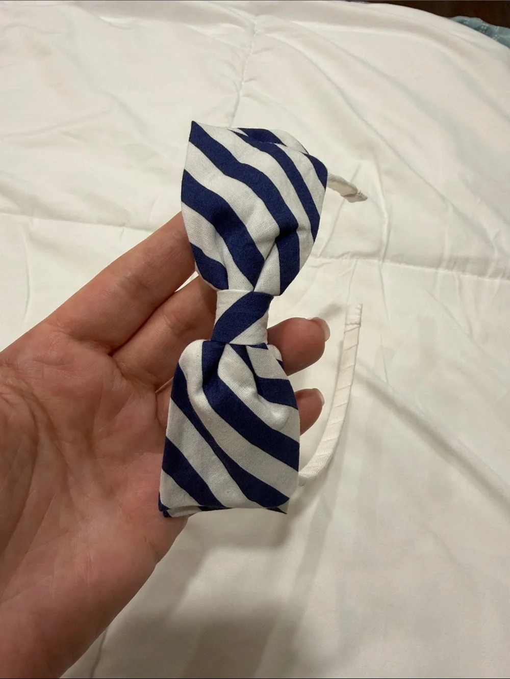 Janie and Jack Blue and White Striped Bow Headband